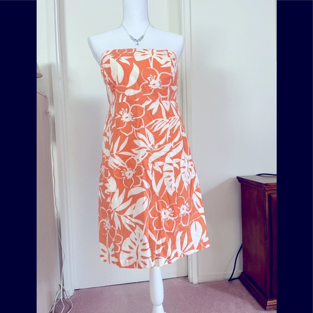 Orange & white strapless dress
